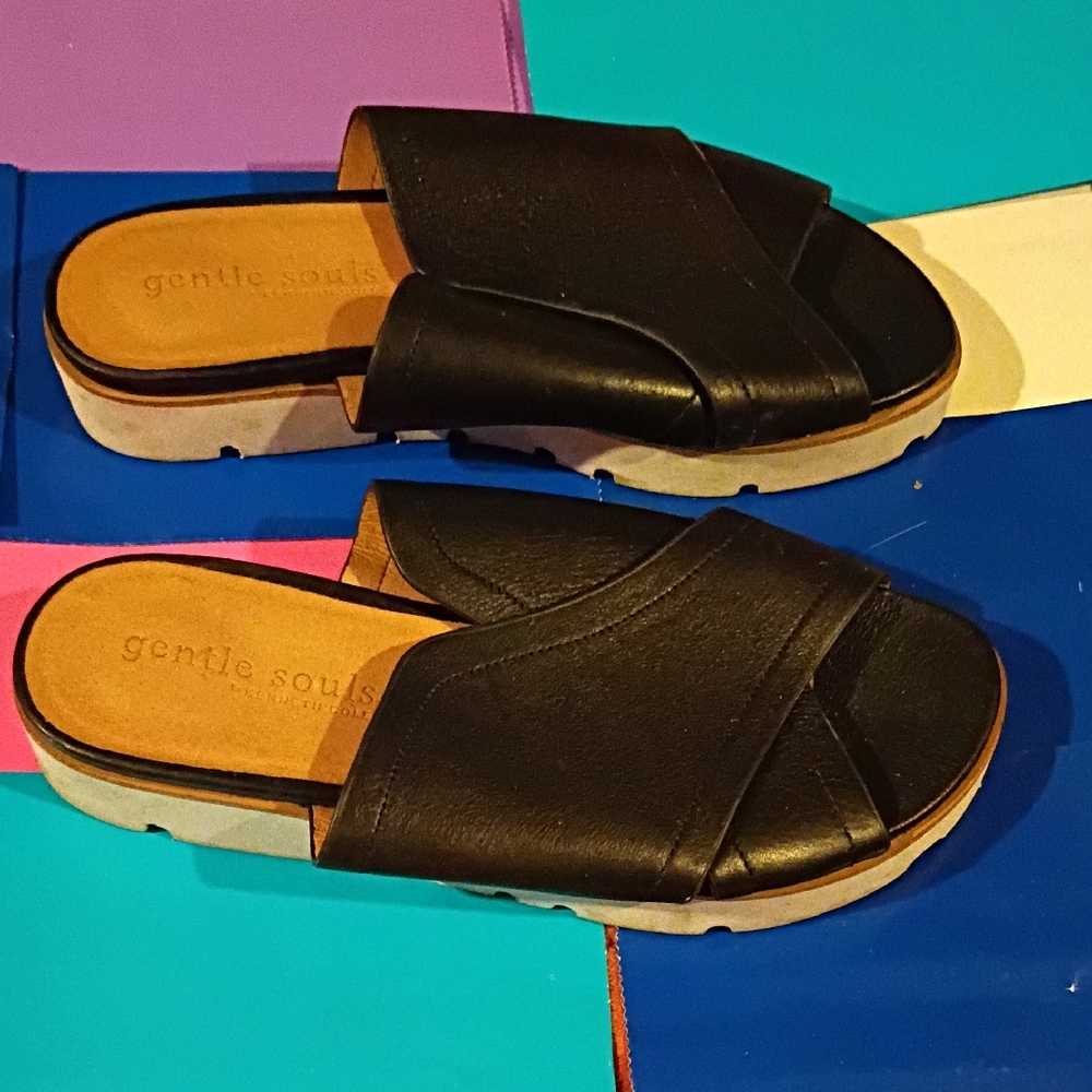 Gentle Souls Black Leather Mules
